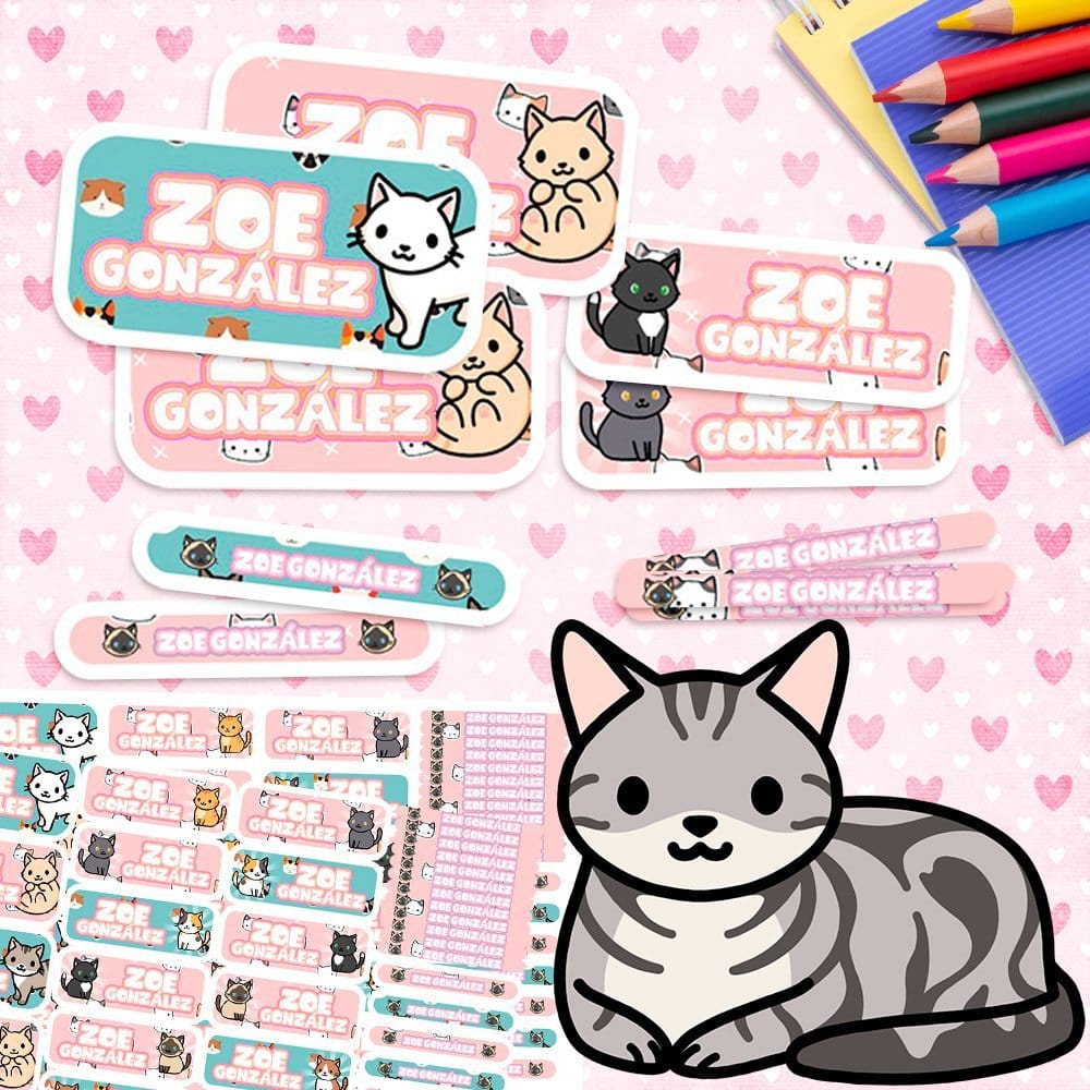 Etiquetas Escolares - Gatitos