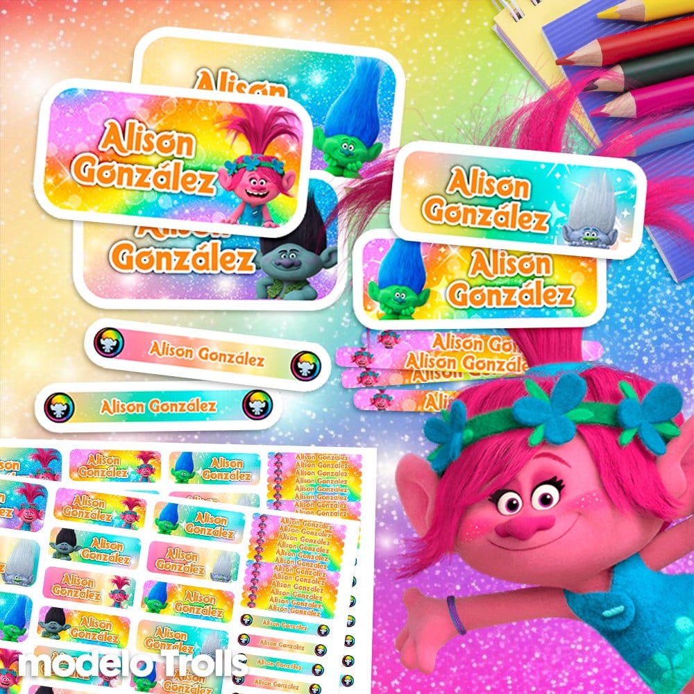 Etiquetas Escolares para Imprimir | Trolls (Archivo Digital PDF)
