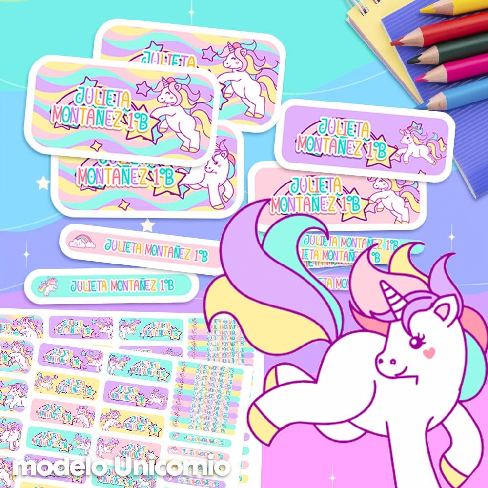 Etiquetas Escolares para Imprimir | Unicornio (Archivo Digital PDF)