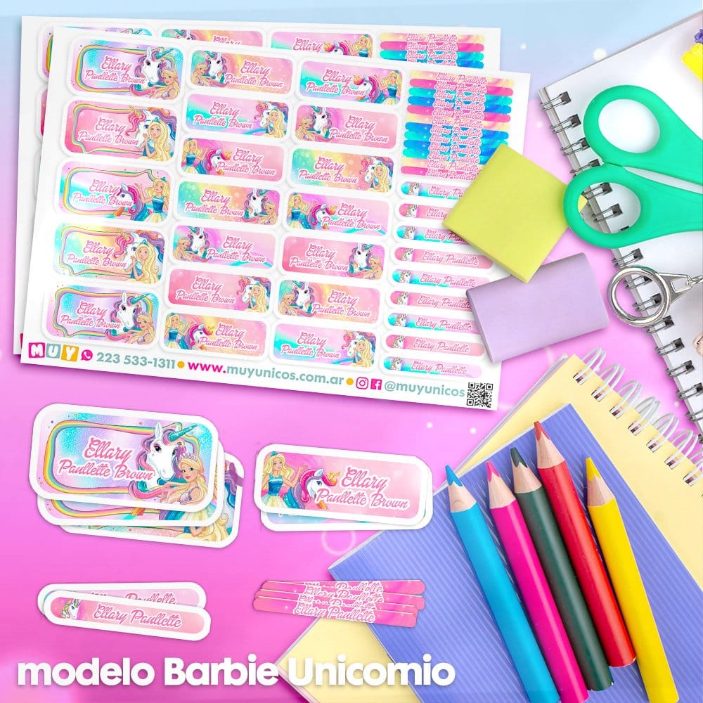 Etiquetas Escolares para Imprimir | Barbie Unicornio (Archivo Digital PDF) - Imagen 3
