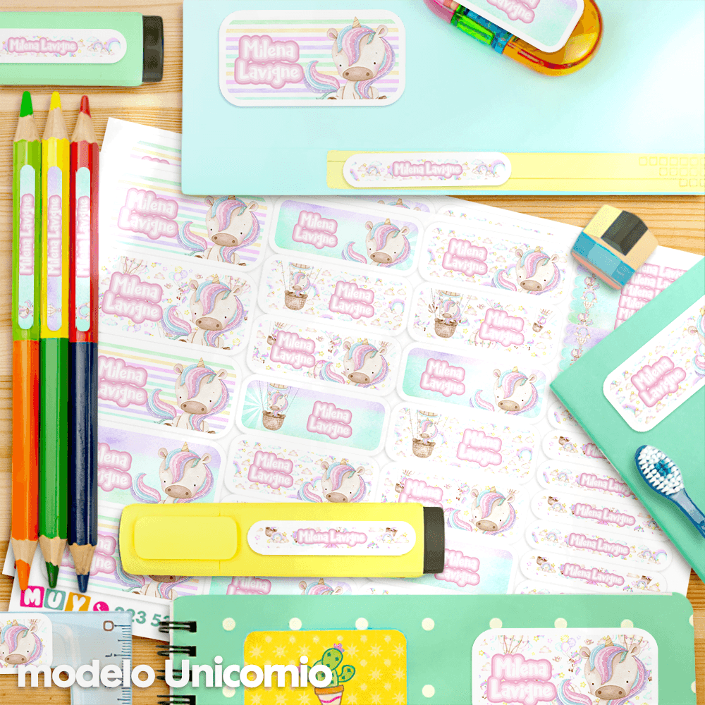 Etiquetas Escolares para Imprimir | Unicornio Pasteles (Archivo Digital PDF)