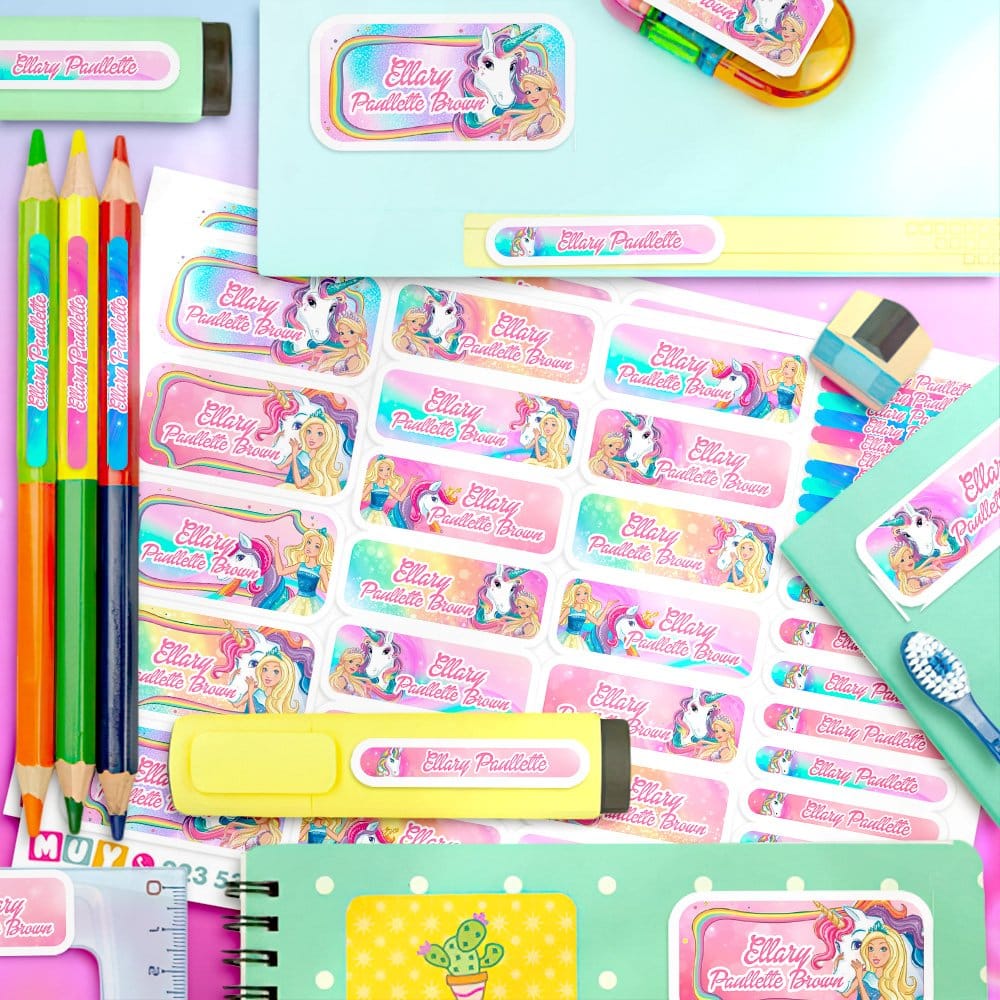 Etiquetas Escolares para Imprimir | Barbie Unicornio (Archivo Digital PDF) - Imagen 2