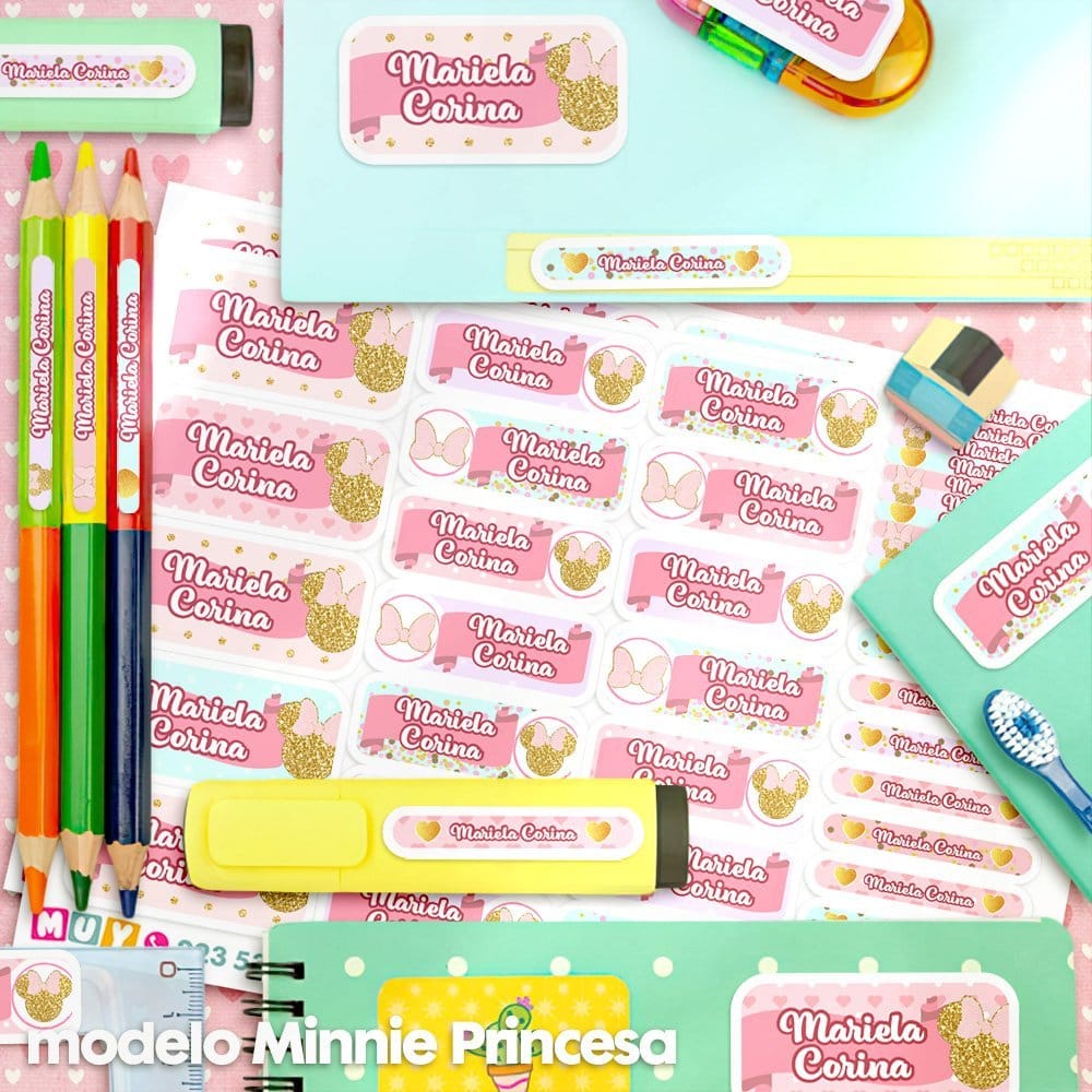 Etiquetas Escolares para Imprimir | Minnie Princesa (Archivo Digital PDF)